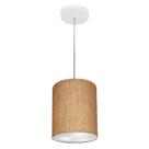 Lustre Pendente Cilíndrico Md-4012 Cúpula em Tecido 18x25cm Palha - Bivolt