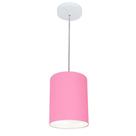Lustre Pendente Cilíndrico Md-4012 Cúpula em Tecido 18x25cm Rosa Bebê - Bivolt