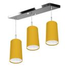 Lustre Pendente Cilindrico Triplo Base Retangular Amarelo Lustre Pendente Cilindrico Triplo Base Retangular Amarelo