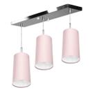 Lustre Pendente Cilindrico Triplo Base Retangular Rosa