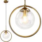 Lustre Pendente Circular 25cm Dourado Globo Vidro 15cm Luminária Teto Gimpo KJDD-E-205-GOLD