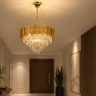 Lustre Pendente Cristal 40 cm Dourado Bivolt Moderno Sala Jantar Quarto