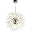 Lustre Pendente Cromado Globo Aramado Cristal Dente de Leão 40cm Prata Moderno Bivolt 110V 220V Para Mesa Sala Jantar Quarto Escritório