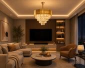 Lustre Pendente De Cristal K9 Dourado Redondo Diâmetro 80cm