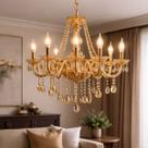 Lustre Pendente De Cristal Luxuoso Âmbar 8 Braços Clássico