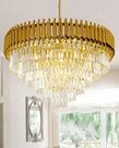 Lustre Pendente De Cristal Original Dourado 50cm Redondo Com Lampada Bivolt Luminária Sala Jantar Apartamento Casa Luxo