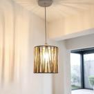 Lustre Pendente de Teto Luminiaria Artesanal em Sisal Rami 20 cm Estilo Rústico Moderno, com Kit de Instalação Para Sala Banheiro Cozinha