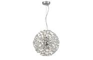 Lustre Pendente Dente de Leão Cromado Redondo Cristais 12E14 60cm
