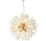 Lustre Pendente Dente de Leão Redondo Dourado Cristais 9G9 50cm