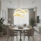 Lustre Pendente Dourado 3 Anéis 40cm Controle Remoto Led 3 Cores