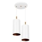 Lustre Pendente Duplo Bilboquê Cilindrico Branco com Cobre