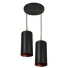 Lustre Pendente Duplo Bilboquê Cilindrico Preto com Cobre