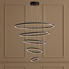 Lustre Pendente Espiral LED 5 Anéis Preto Fosco Moderno Pé Direito Duplo Alto Brilho Sala Hall Escad Lustre Pendente Espiral LED 5 Anéis Preto Fosco Moderno Pé Direito Duplo Alto Brilho Sala Hall Escad