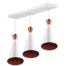Lustre Pendente Funil Triplo Base Retangular Branco/Cobre