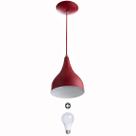 Lustre Pendente Gota Media Alumínio 30cm Vermelho + Lampadas