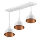 Lustre Pendente Gota Triplo Base Retangular Branco/Cobre