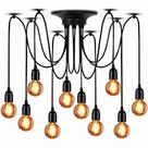 Lustre Pendente Industrial Aranha 10 Lâmpadas E27 Retro Preto Bivolt