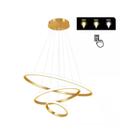 Lustre pendente led 3 aneis dourado