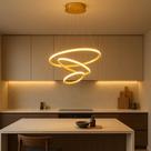 Lustre Pendente Led Luminária 3 Anéis 60W Dourado 60cm