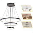 Lustre Pendente Luminária 3 Anéis Preto De Led Bivolt Luxo
