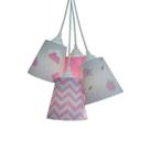 Lustre Pendente Luminária Bebê Tecidos Nuvens e Carneirinhos Cinza e Rosa