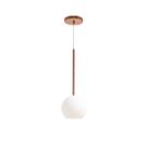 Lustre Pendente Lux Cobre Rose Gold Globo Vidro Branco + Led