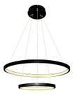 Lustre Pendente Moderno 2 Anéis 60cm Led 45w Arcos Preto Para mesa de Jantar e Sala de estar
