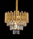 Lustre Pendente Redondo Metal Dourado e Cristais 5E14 38cm Lustre Pendente Redondo Metal Dourado e Cristais 5E14 38cm