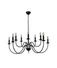 Lustre Pendente Redondo Tocheiro Clássico Sem Cúpula 10 Braços Preto 743/10