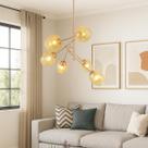 Lustre Pendente Sala Jantar Sputnik 6 Globos Vidro Âmbar G9 Lustre Pendente Sala Jantar Sputnik 6 Globos Vidro Âmbar G9