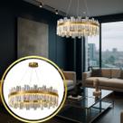 Lustre Pendente Teto 130cm x 57cm LED 3 Cores 128 Cristais Redondo Gimpo KJDD-L-392-60CM