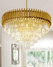 Lustre Pendente Teto Cristal Dourado 40cm Redondo Bivolt Sala Jantar Apartamento Casa Luxo