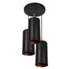 Lustre Pendente Triplo Bilboquê Cilindrico Preto com Cobre