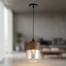 Lustre Pendente Wood em Vidro Âmbar e Aço cor Madeira 26cm