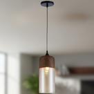 Lustre Pendente Wood Tube Vidro Âmbar e Aço cor Madeira 22cm