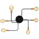 Lustre Plafon Hashtag Preto Com Cobre De 6 Braços