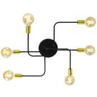 Lustre Plafon Hashtag Preto Com Dourado De 6 Braços