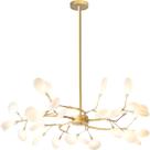 Lustre Teto 75cm Ramos de Árvore 30 LEDs Luminária Metal Dourado Gimpo KJDD-E-522-GOLD-30