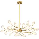 Lustre Teto 75cm Ramos de Árvore 30 LEDs Luminária Metal Dourado Gimpo RA-30-GOLD-LOLLI