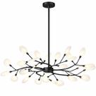Lustre Teto 75cm Ramos de Árvore 30 LEDs Luminária Metal Preto Pétalas Gimpo RA30B