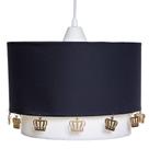 Lustre Tubular Duplo Marinho Com Corôas Douradas Quarto Bebê Infantil Menino