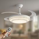 Lustre Ventilador LED Retrátil Branco 3 Tons Controle Remoto Silencioso Sala Quarto Go Moderno Econô