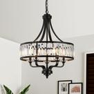 Lustre ZXFDWB de Cristal Preto com 5 Lâmpadas e Altura Ajustável