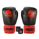 Luva de Boxe Muay Thai MKS Combat New Prospect Black &amp Red + Bandagem Preta