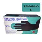 Luva vinil Volk descartável Sensi Black Slim tamanho G caixa com 100 unidades