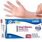 Luvas CARE PLUS de vinil sem látex tamanho grande 100 unidades