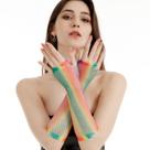 Luvas coloridas de arco-íris para mulheres, cosplay, 30cm