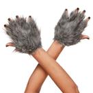 Luvas de Lobisomem Adulto Cinza de Pelúcia para Halloween e Natal