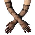 Luvas de noiva, renda longa, gancho de dedo, strass, nylon preto
