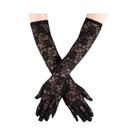 Luvas De Renda Pretas E Brancas Femininas De 40cm Com Flores Grandes Em Tule Transparente, Elegantes